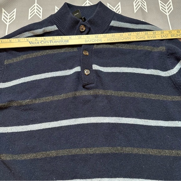 Jos A. Bank Men's Sweater Sz L Lambswool Blend Striped 1/4 Buttons Pull On Black - Picture 3 of 7